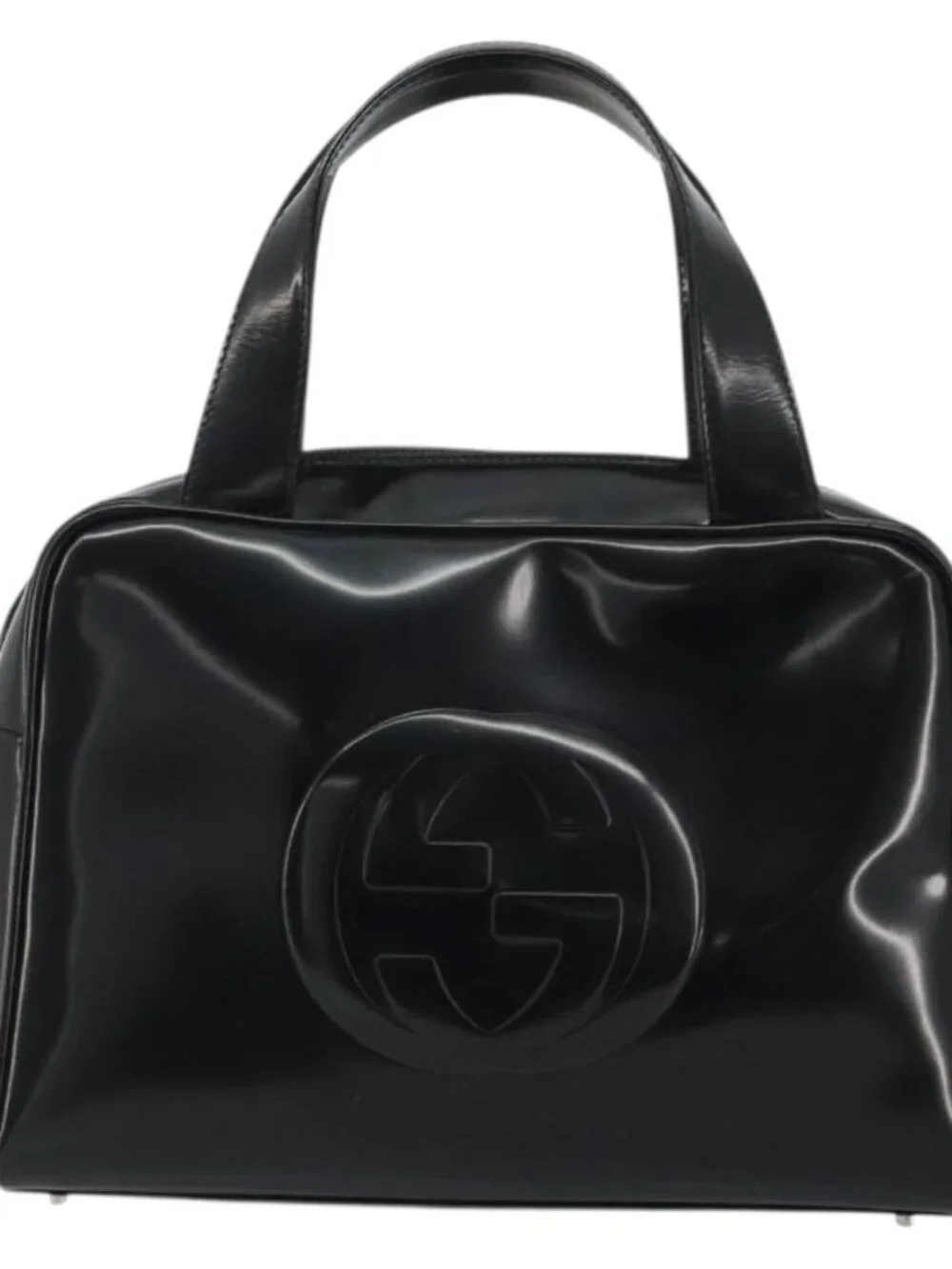 GUCCI Hand Bag Patent leather Black Silver 000 2058 0505 Auth 175262